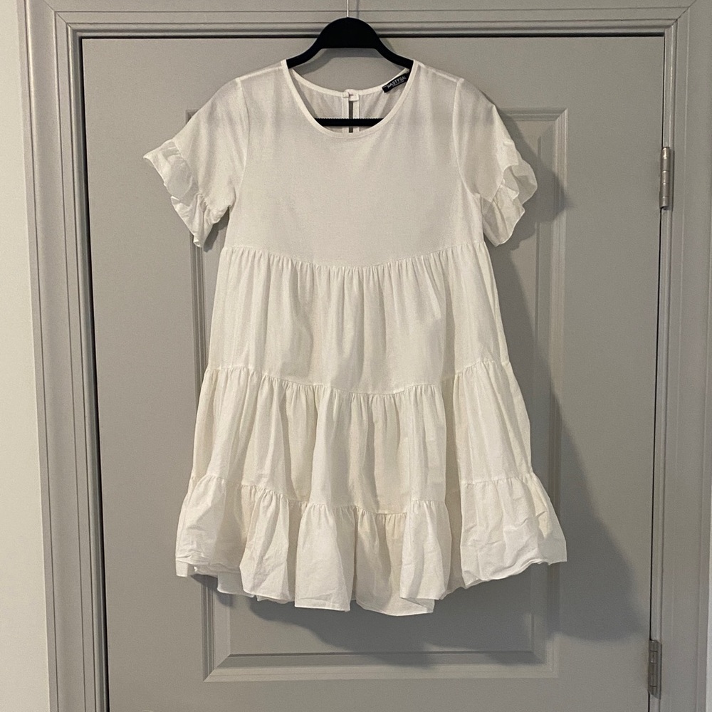 Nasty Gal Tiered Ruffle Mini Smock Dress - white